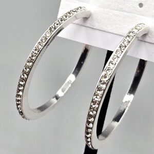 Silver Hoop Earrings Made With Swarovski Crystals, 1.5” wide, Hypoallergenic
